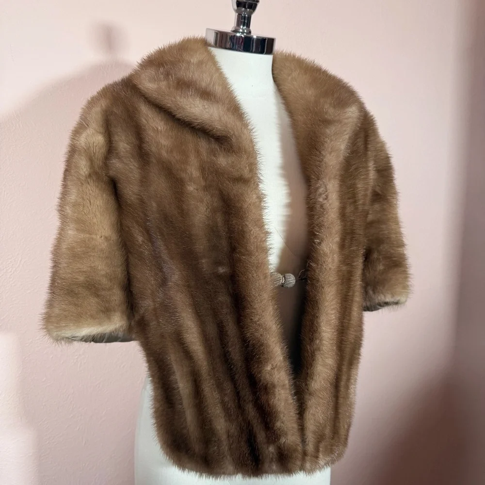 Vintage 1940’s 50’s Retro Real Fur Camel Tan Blonde Mink Stole Cape